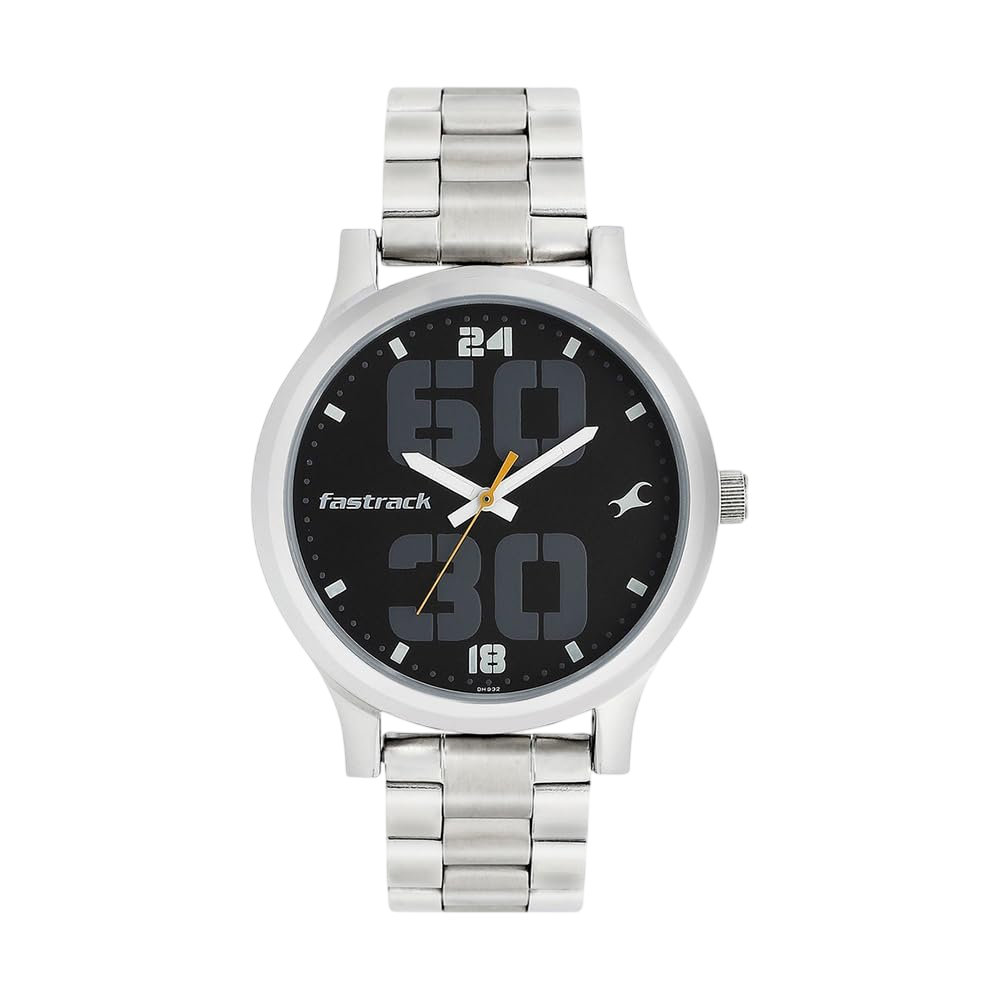 Fastrack Bold Quartz Analog Black Dial Silver Stainless Steel Strap Watch for Guys men's watch