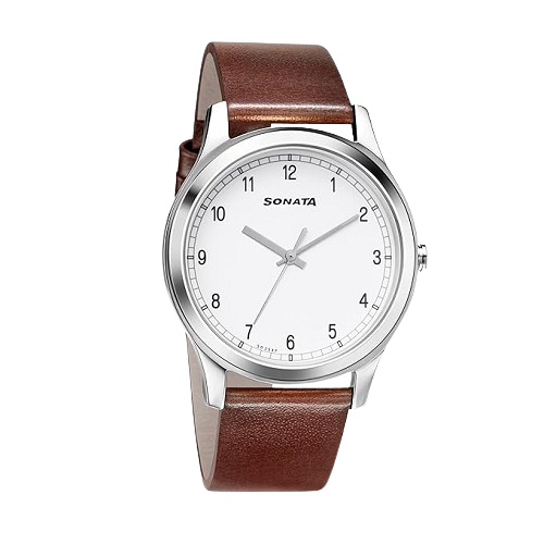 Sonata Quartz Analog Brown Leather Strap Watch
