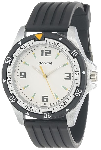 SF Quartz Analog White Dial Black Plastic Strap Watch wristwatch